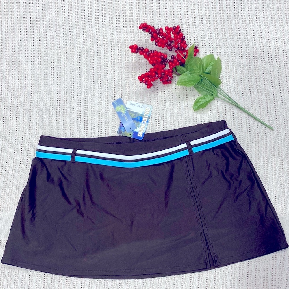 St. John's Bay Swim Collections Brown Aqua Belt Women's Belted Skirtini Size 14